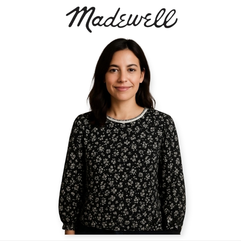 Madewell Floral Cotton Blouse Meadow Shirt Small Black White Print Button Top